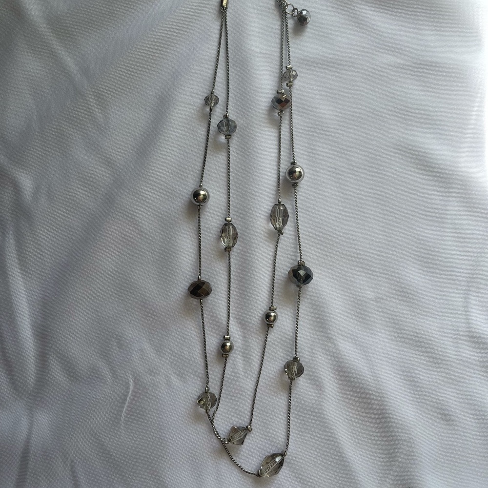 Layered necklace with black and silver crystals